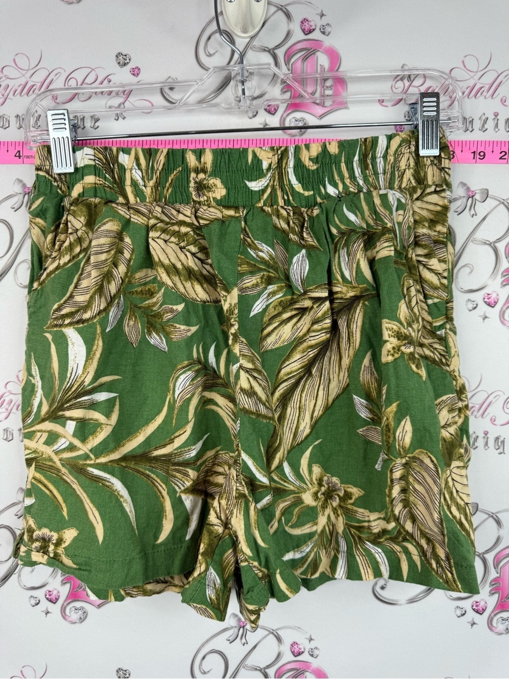 Panama Jack shorts linen Green Tropical Leaf Elastic-Waist Shorts